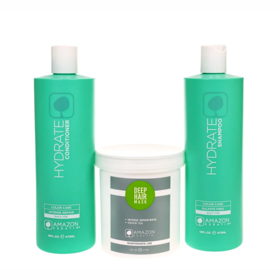 Obrazek Zestaw szampon Hydrate 473 ml + odżywka Hydrate 473 ml + Maska pielęgnacyjna Hydrate Zielona Herbata 473 ml Amazon Keratin